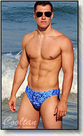 No more tan lines with Cooltan mens 1 inch Blue Aztec tan through swimwear!