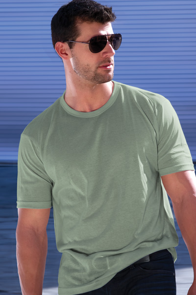 tan through sage green crew neck shirt